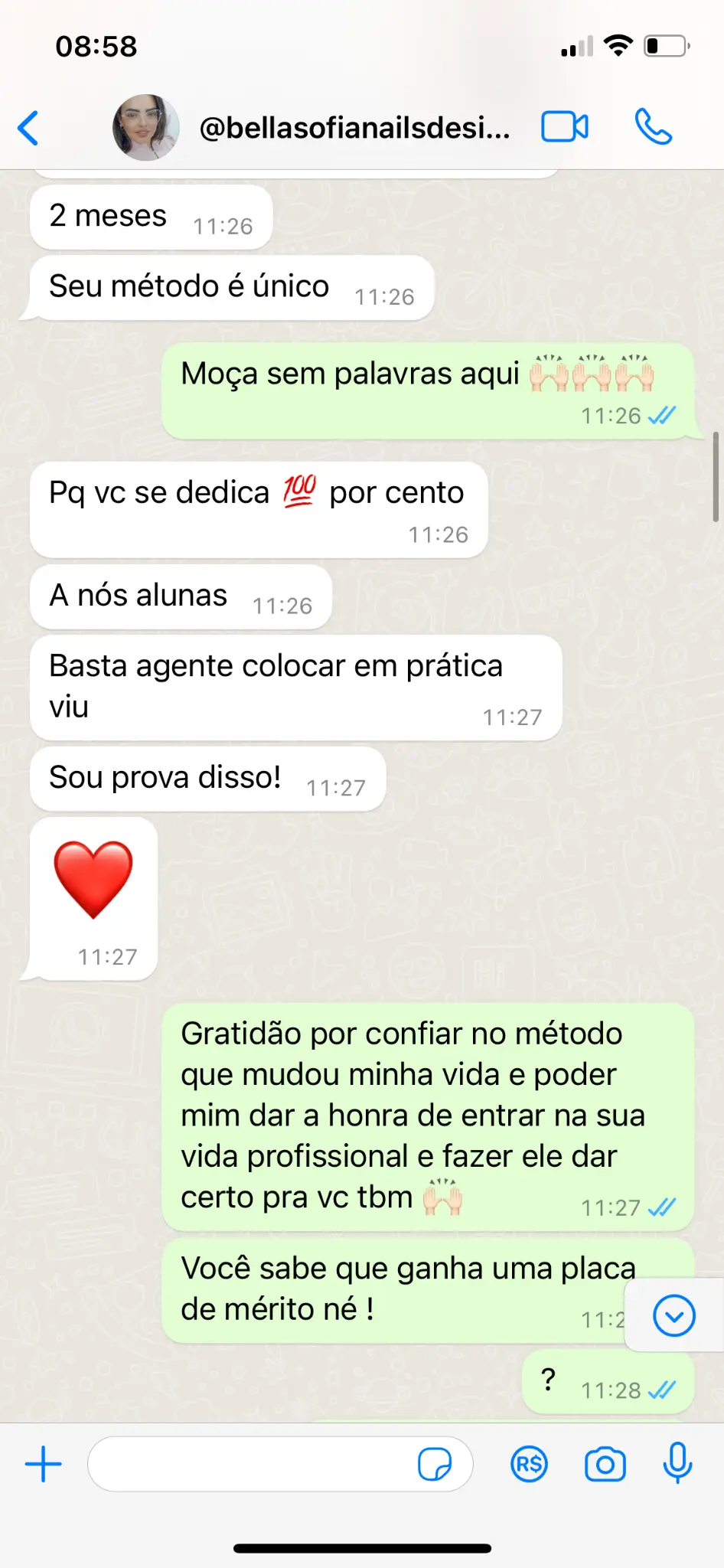 Print de WhatsApp - Prova de satisfação